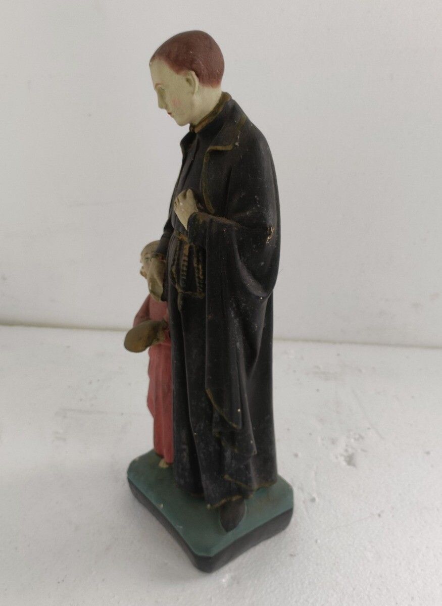 Antique Statue Saint Santo Gerard Santo Majella  Neo Gothic Plaster Priest  Infa photo vintage