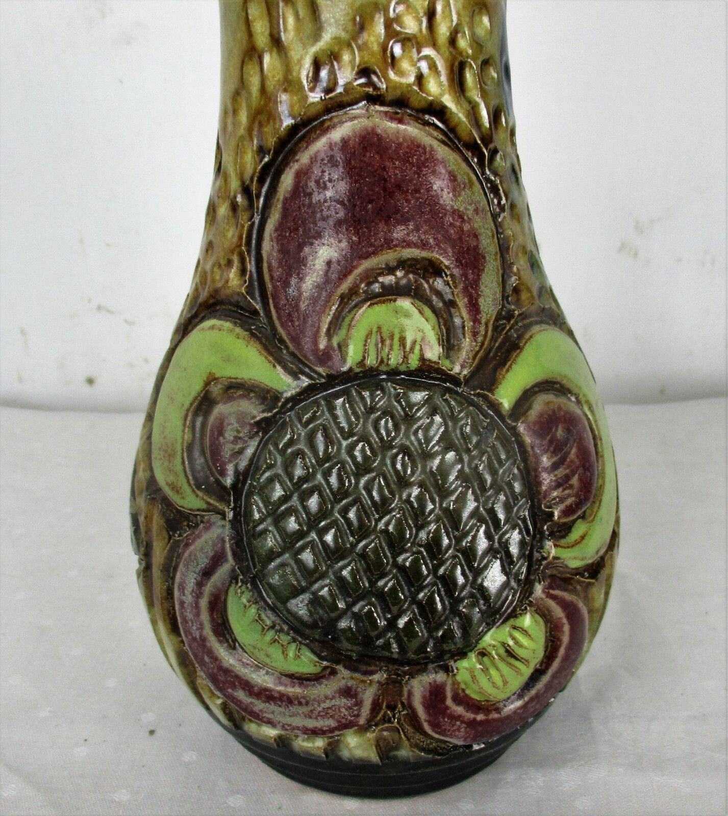 Art Deco Revival Tall Vase Marked Roger Guerin Sun Flower  Stoneware  12.40" photo for sale