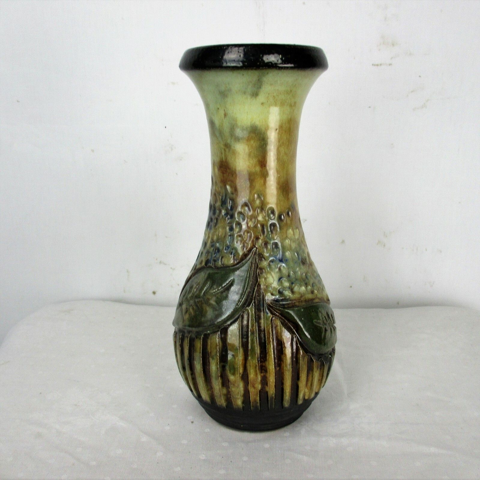 Art Deco Revival Tall Vase Marked Roger Guerin Sun Flower  Stoneware  12.40" photo 148.0