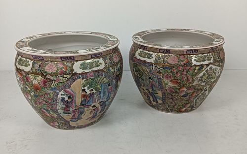 Couple  Vintage Chinese Porcelain Enamel Koi Fish Bowl Planters Vases Cachepots photo for sale