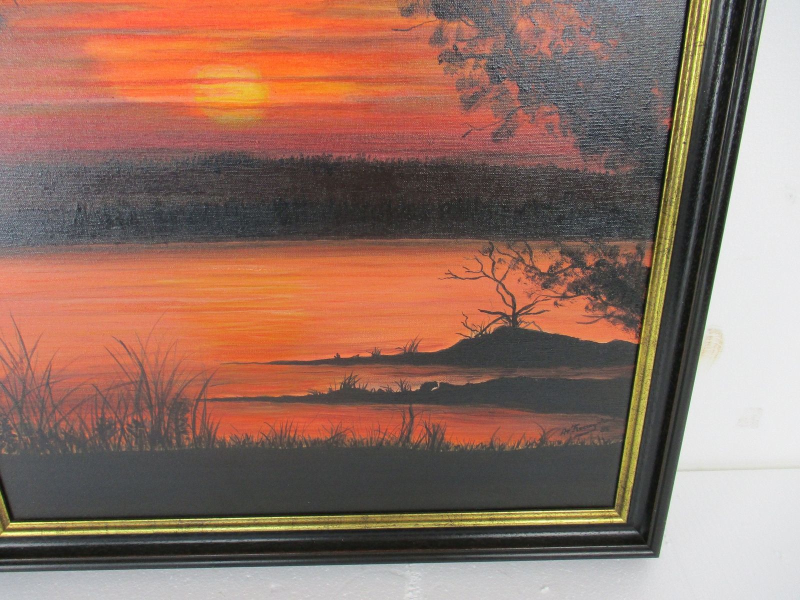 Oil Painting Canvas Framed Landscape Sunset Beautiful photo for sale