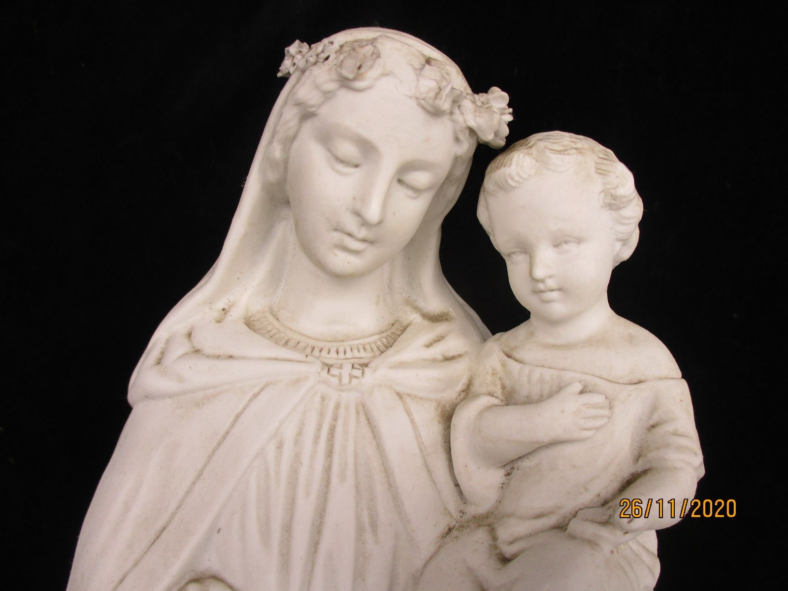 Large French Antique 1900 Bisque Statue Virgin Mary Our Lady Madonna Infant Jesu photo furniture