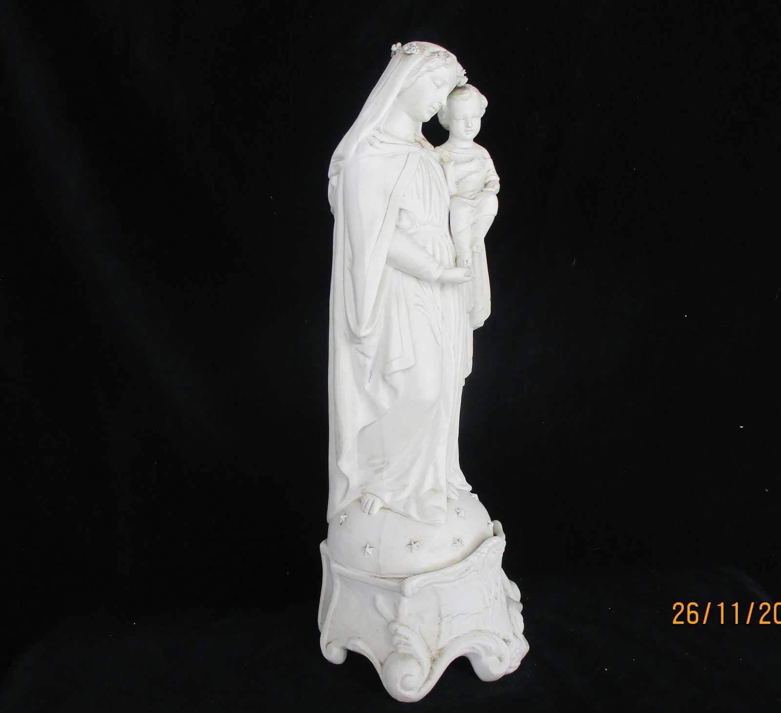 Large French Antique 1900 Bisque Statue Virgin Mary Our Lady Madonna Infant Jesu photo vinterior