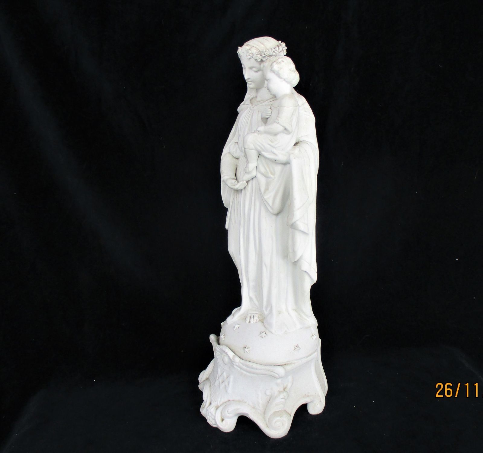 Large French Antique 1900 Bisque Statue Virgin Mary Our Lady Madonna Infant Jesu photo buy