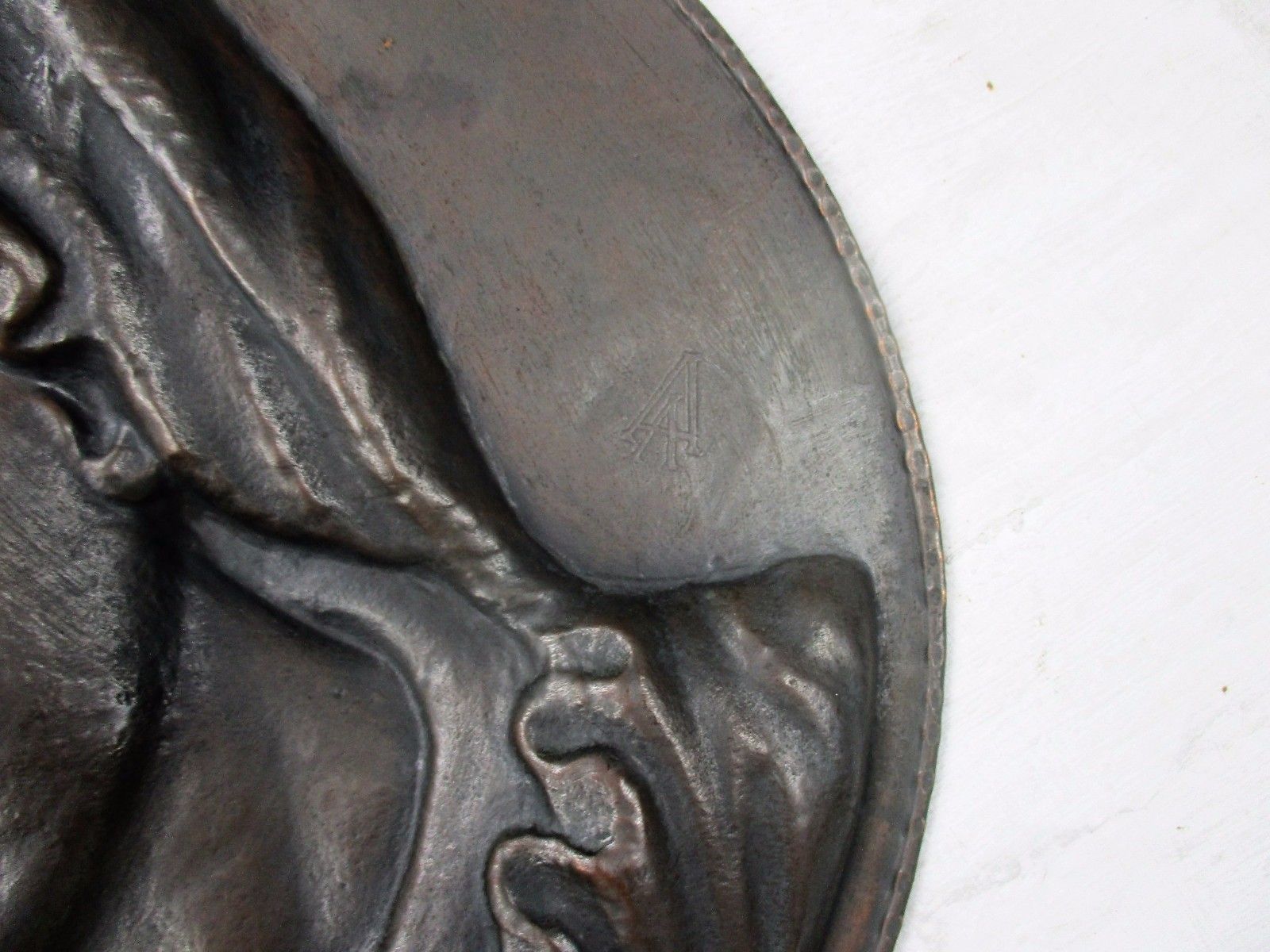 Large Hammered  Red Copper Wall Plate Virgin Mary Madonna Gorgeous 18.5" photo Art