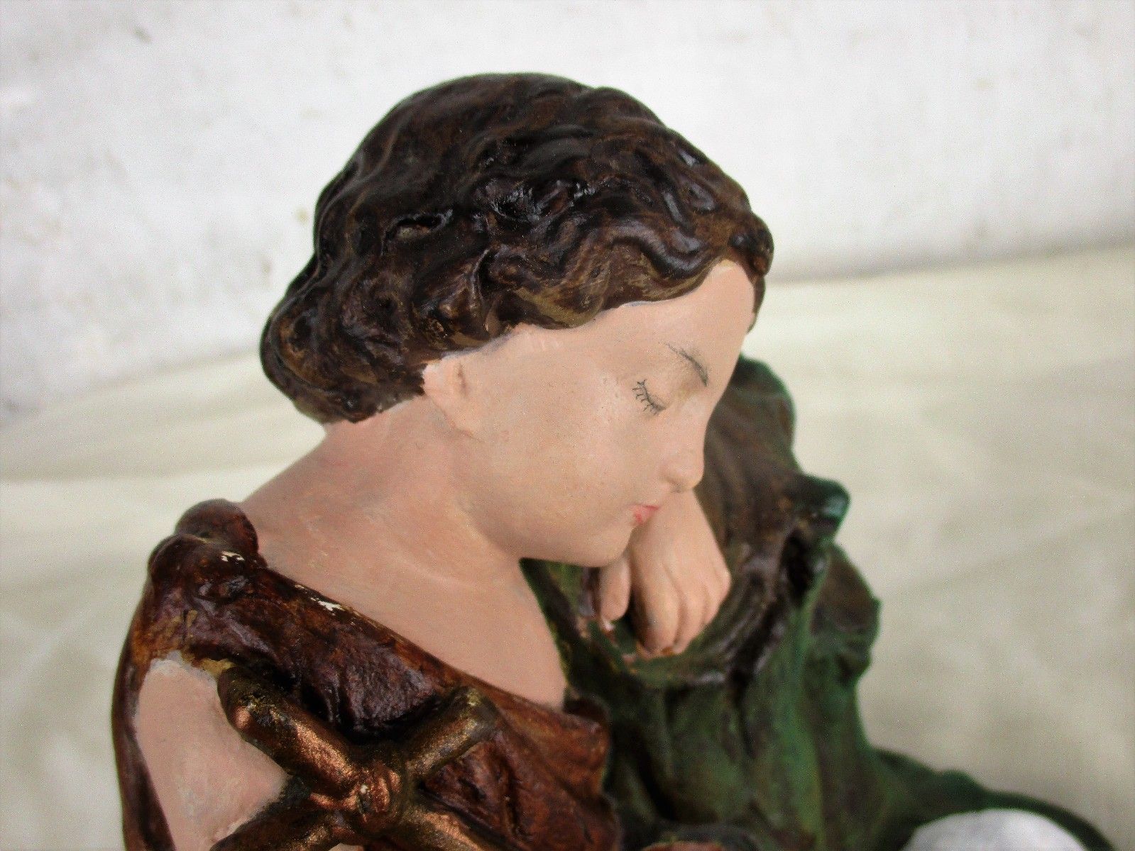 Antique Sweet Statue Saint John The Baptist As  Child With The Lamb Plaster Htf photo 204.0
