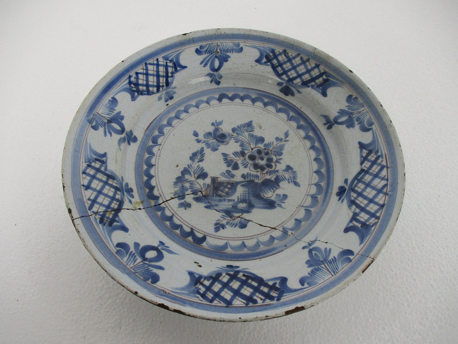 18th Century Delft Wall Hanging Charger Plate Blue White Antique Flower Pattern photo furniture