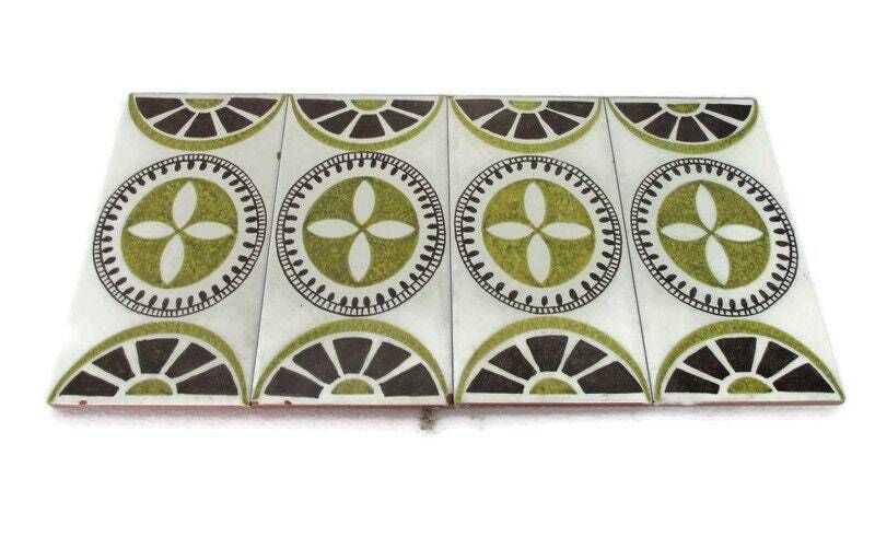 Set Of 4 Art Deco Large Ceramic Wall Tile Coasters Abstract Italy Ceramica D'