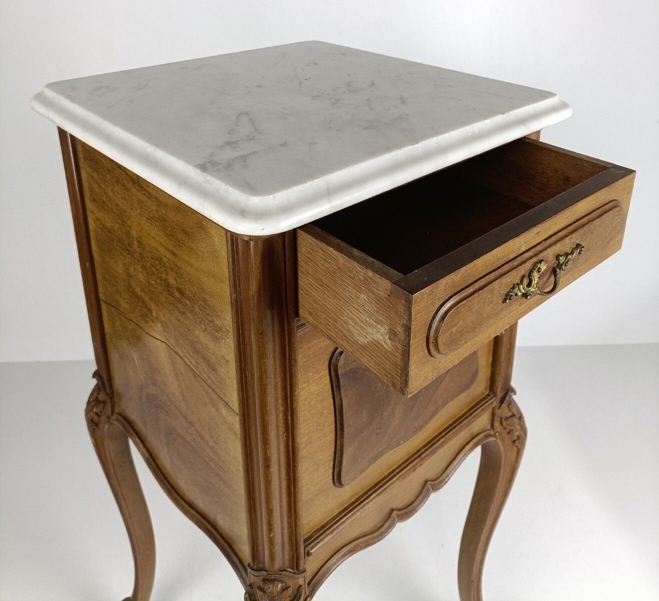 Antique Nightstand End Table Wood Porcelain On Wheels Louis XV Style Bedroom Cab photo buy
