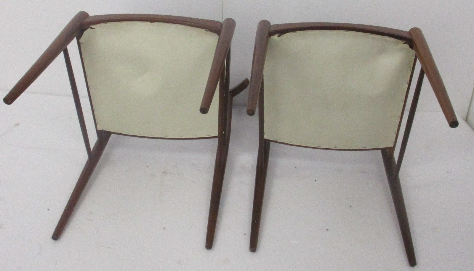 Furniture Two Vintage Dining Chairs Scandinavian Modernist Style Teak Faux Leather French photo