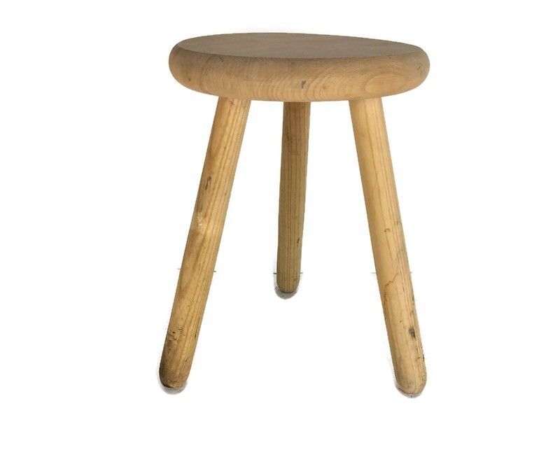 Milking Stool Pedestal Plant Stand Side Table Sandblasted Carved Wood Farmhouse