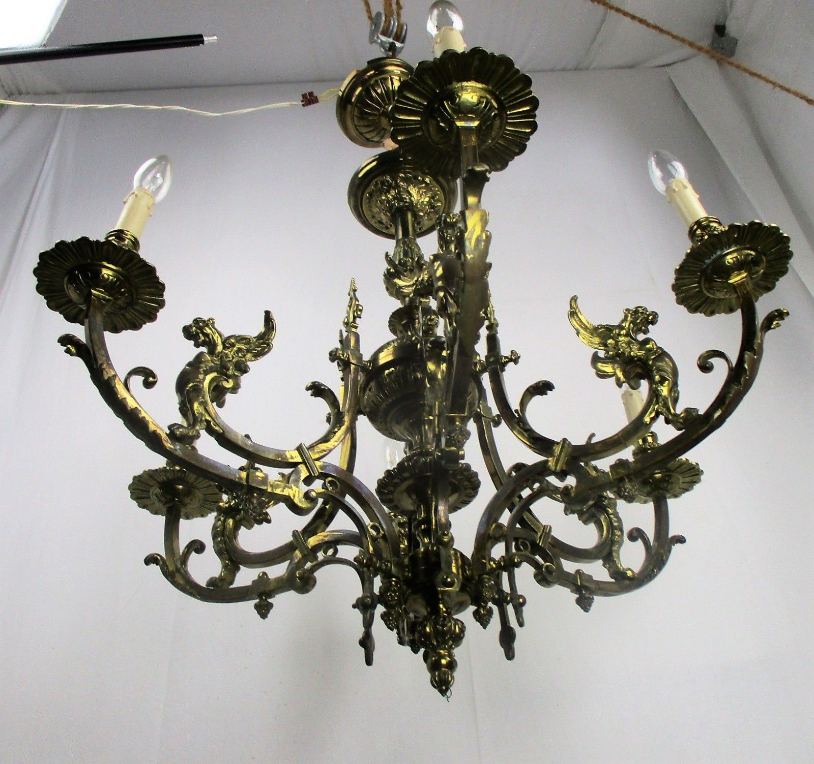 18 19th Century Impressive Gothic Bronze Castle Empire Chandelier  Dragons Htf photo Lighting