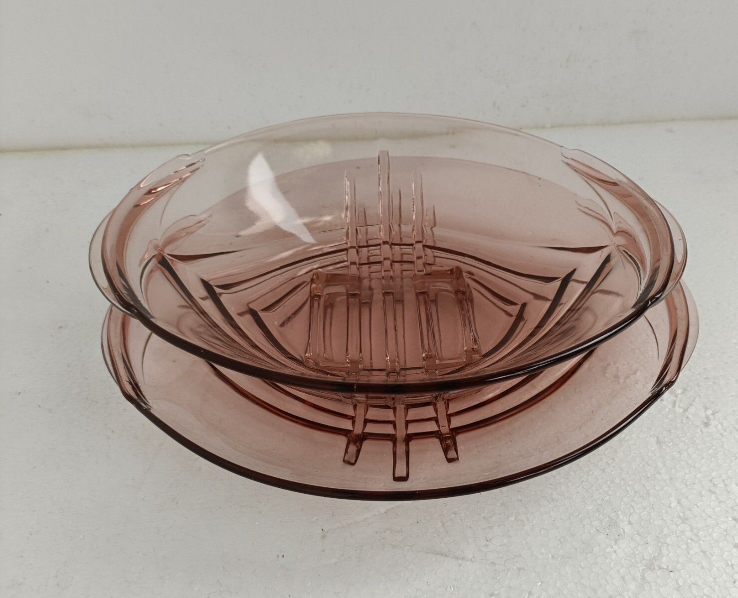 Antique Art Deco Pink Depression Glass Tray And Serving Tray Gorgeous Two Pieces photo furniture