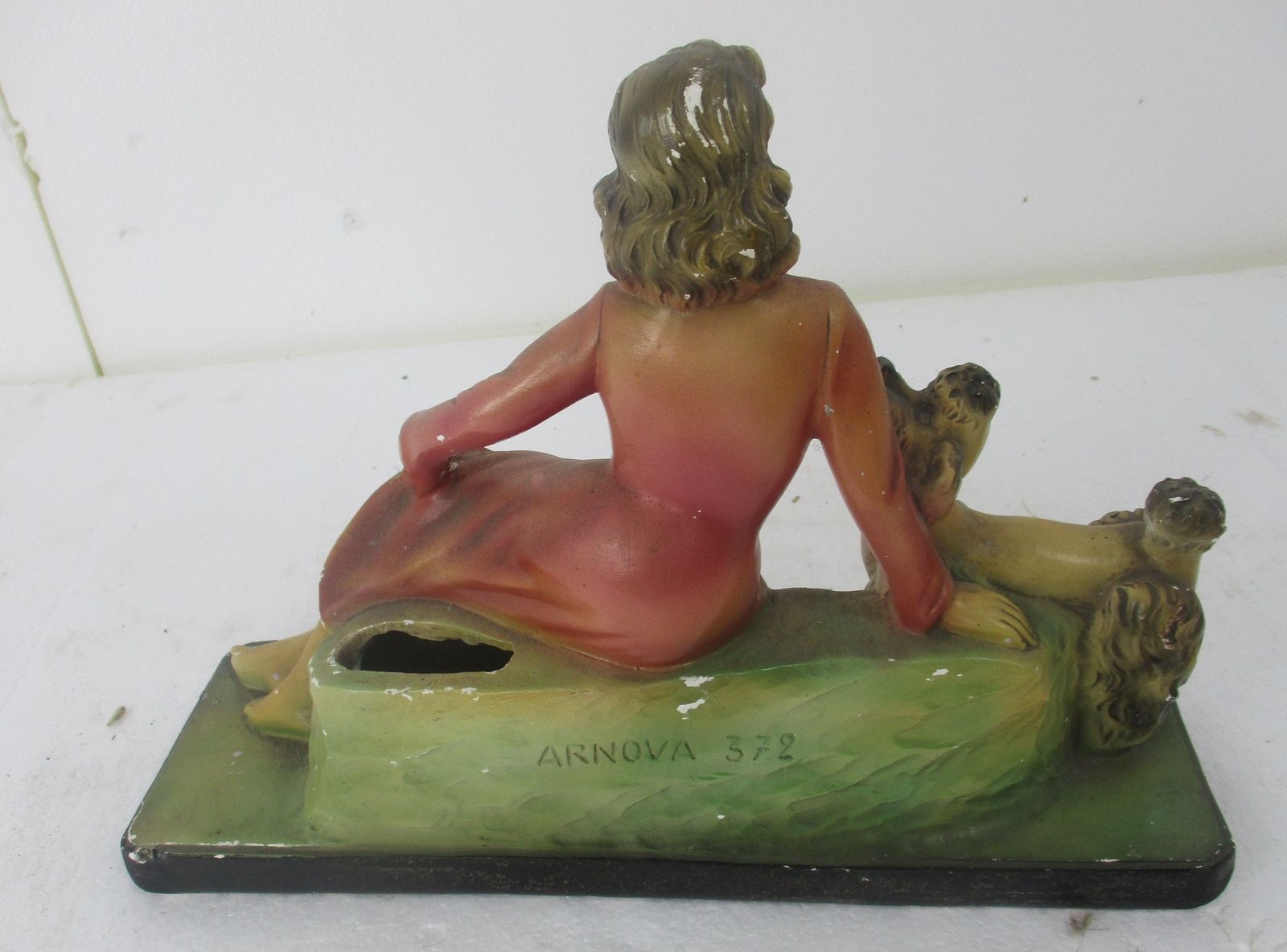 Art Nouveau Statue Figurine Girl  With King Poodle Arnavo Plaster Planter Vase M photo vintage