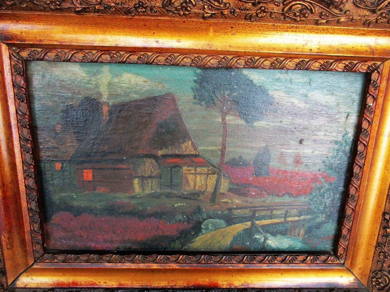 Oil Painting Framed  Expressionist Ferdinant Slock Netherlands Polder Landscape photo buy