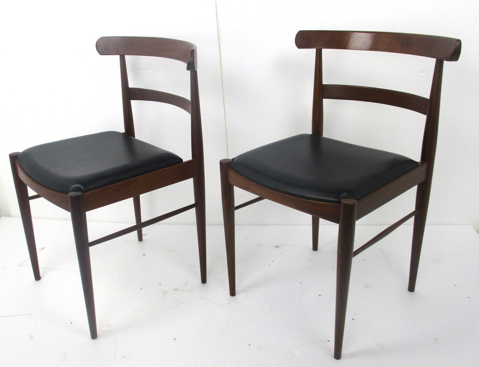Pair Vintage Dining Chairs Scandinavian Modernist Style Teak Faux Leather French photo 482.0