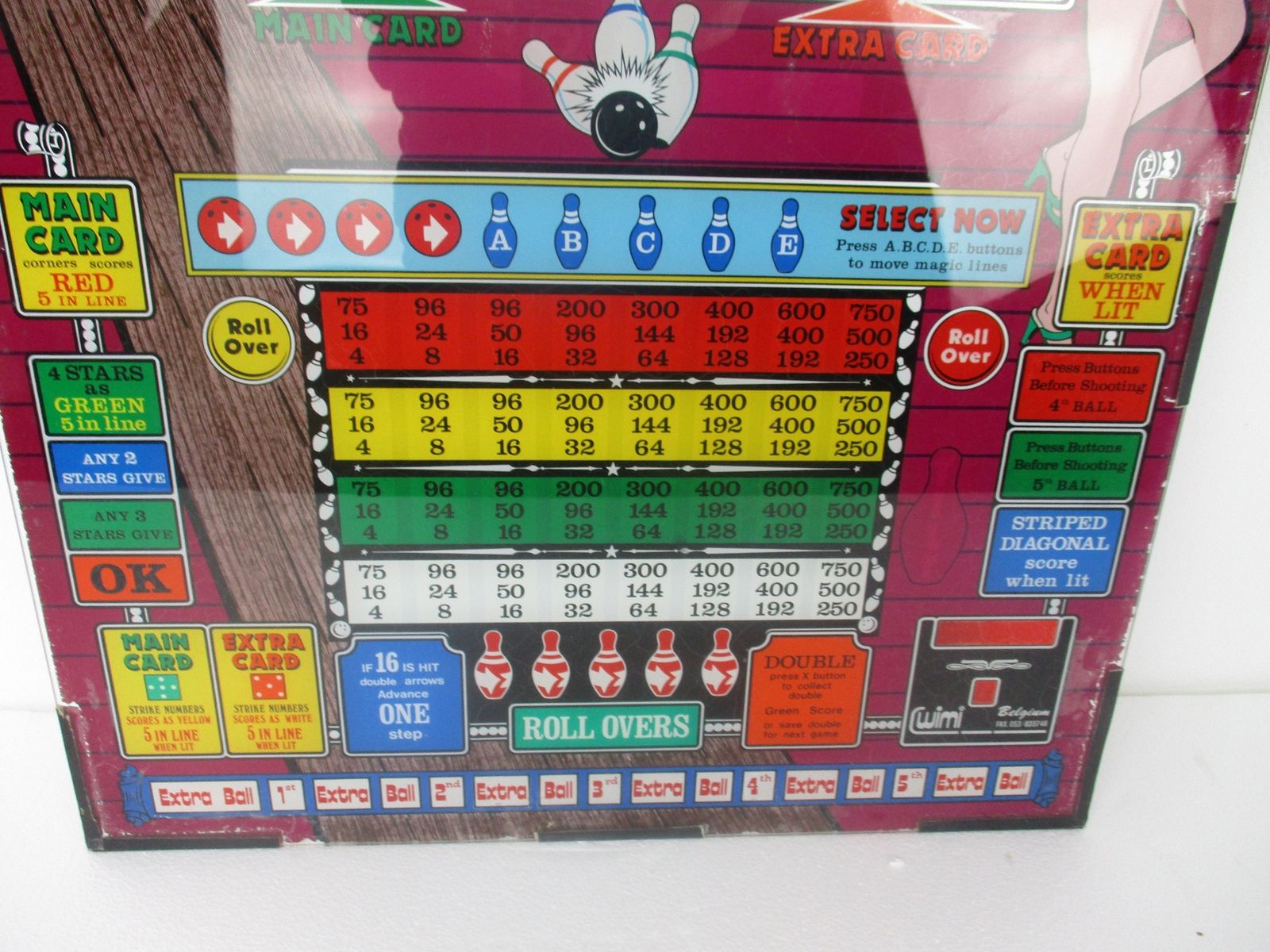 Vintage 70s Slot Gambling Machine Glass Plaque Miss Bowling Turbo 2 photo 101.0
