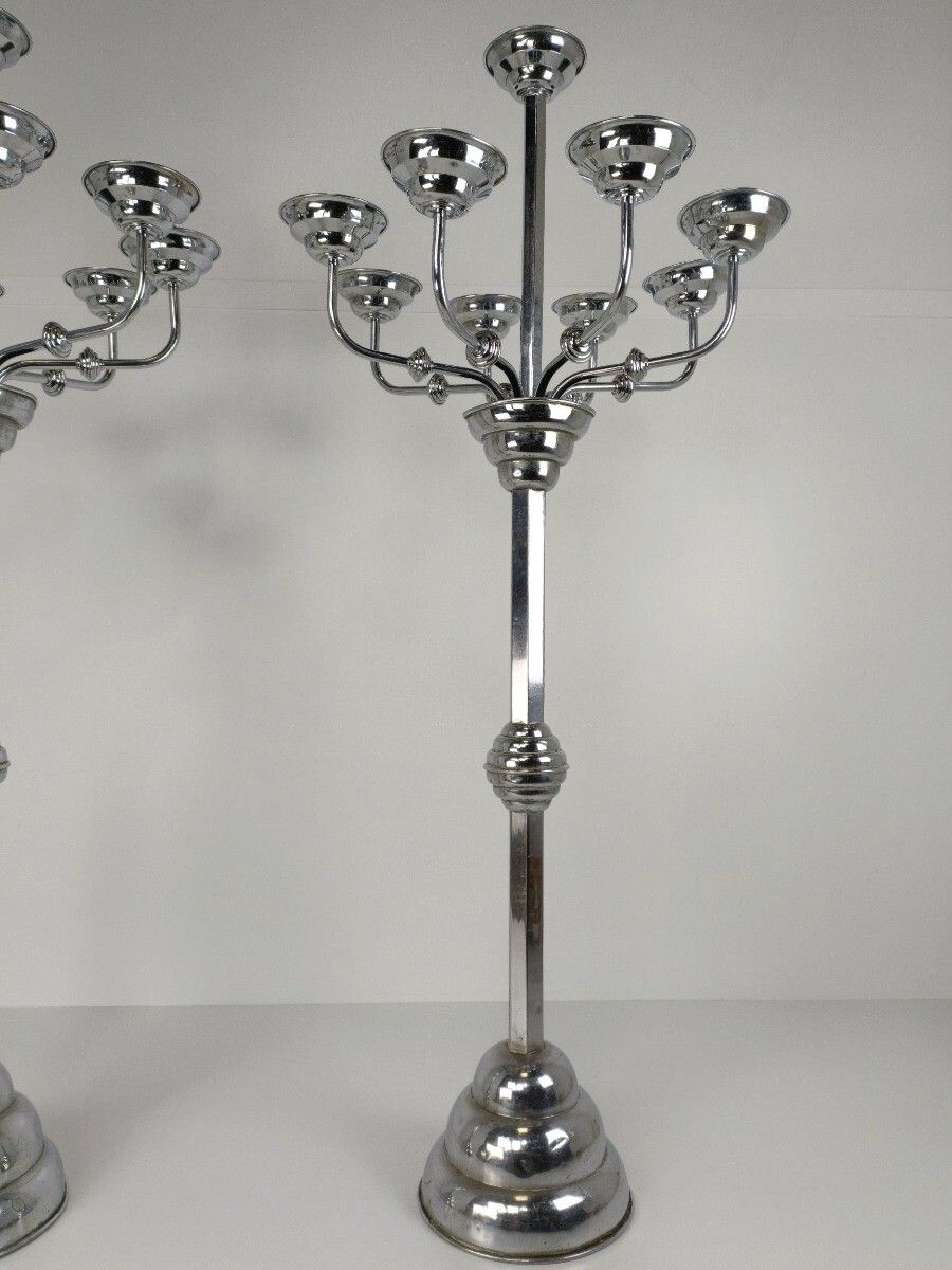 Xxl Art Deco Antique Candelabras Pair Chrome Htf 8 Arm Altar Stunning photo 2062.0