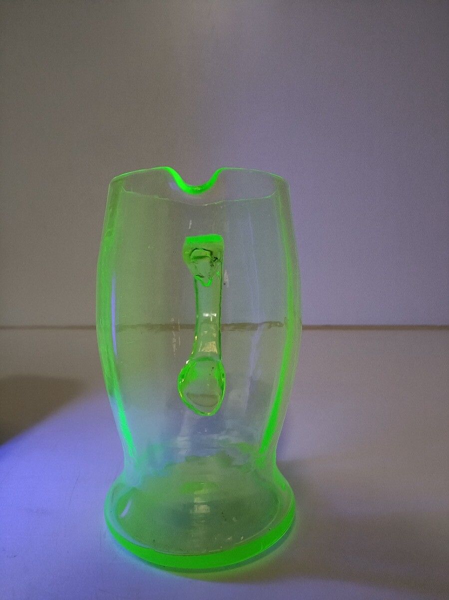 Art Deco Uranium Green Glass Antique Jug Pitcher Ewer Lights Up In The Dark photo Home Decor