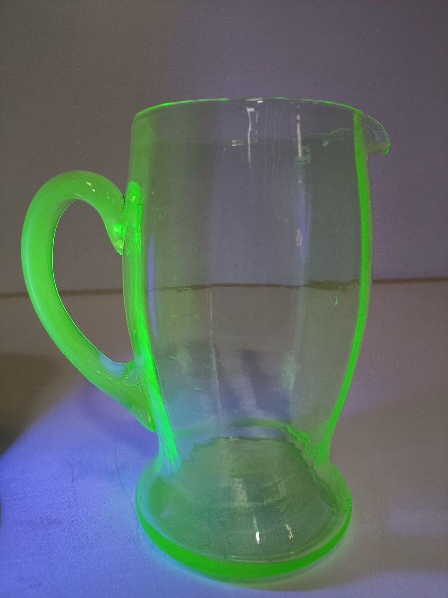 Art Deco Uranium Green Glass Antique Jug Pitcher Ewer Lights Up In The Dark photo 81.0