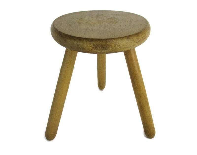 Antique Hand Carved Wood Tripod Milking Stool Pedestal Table Pedestal Barn Style