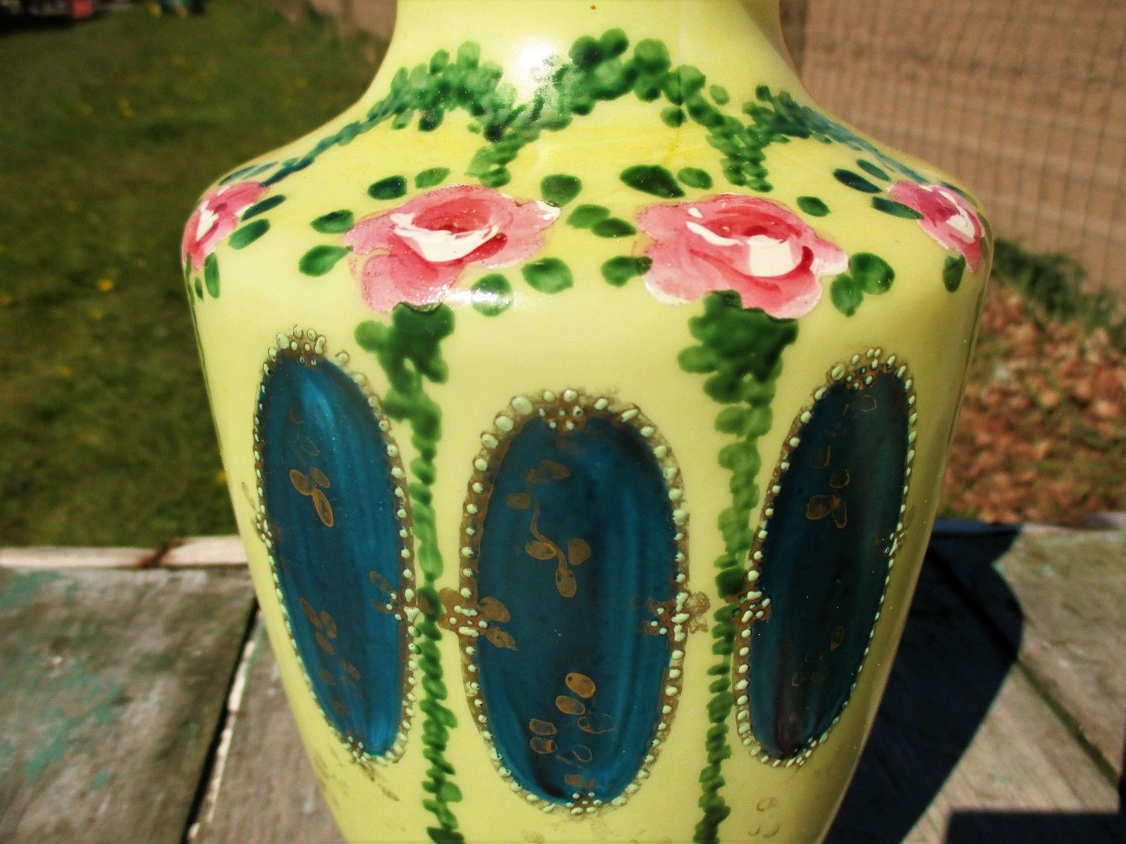 French Opaline Couple Of Vases Hand Painted Enameled Art Deco photo 185.0