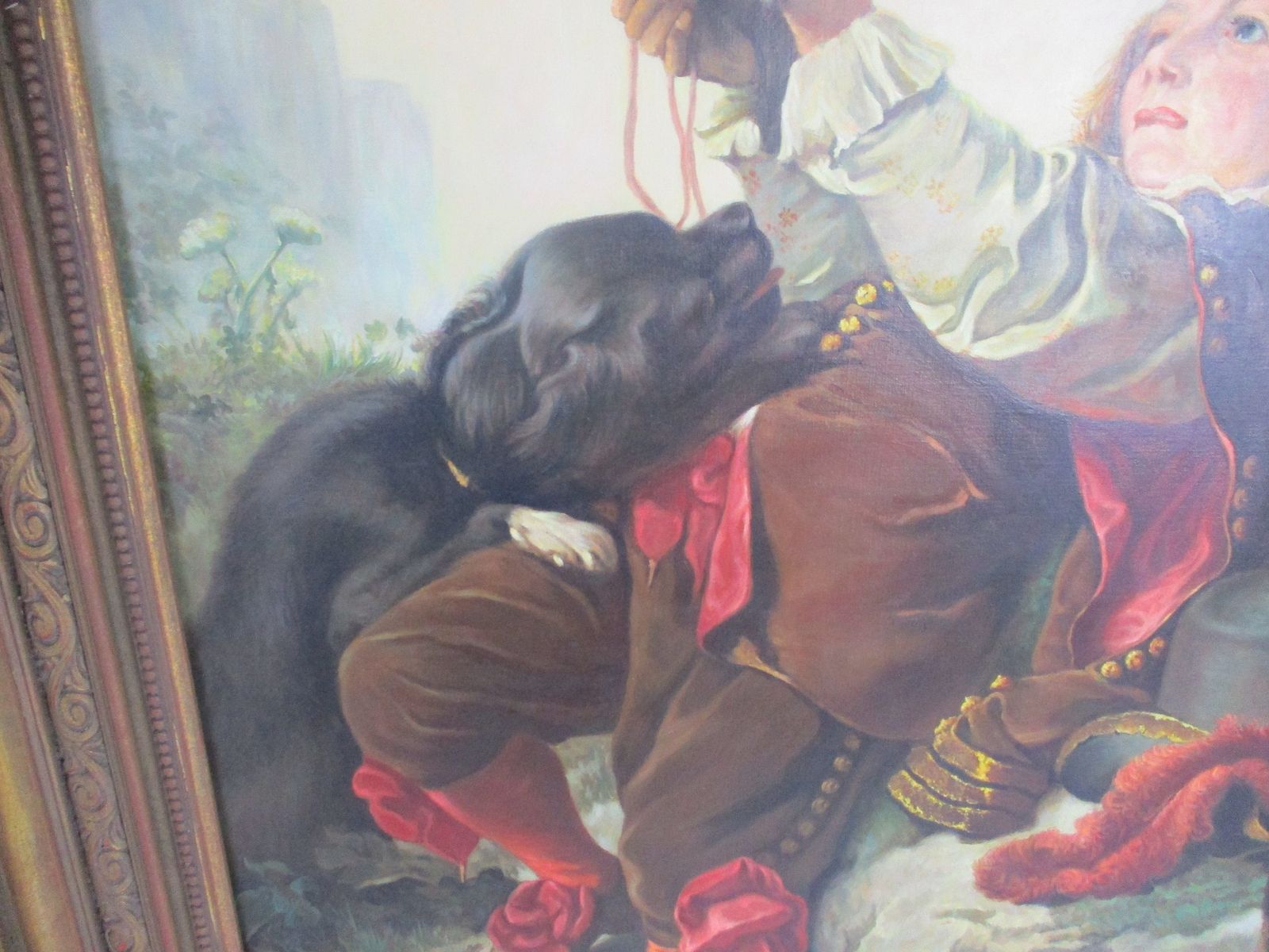 Oil Painting On Canvas Gorgeous Wooden Frame Musketeer Playing In The Grass With photo for sale