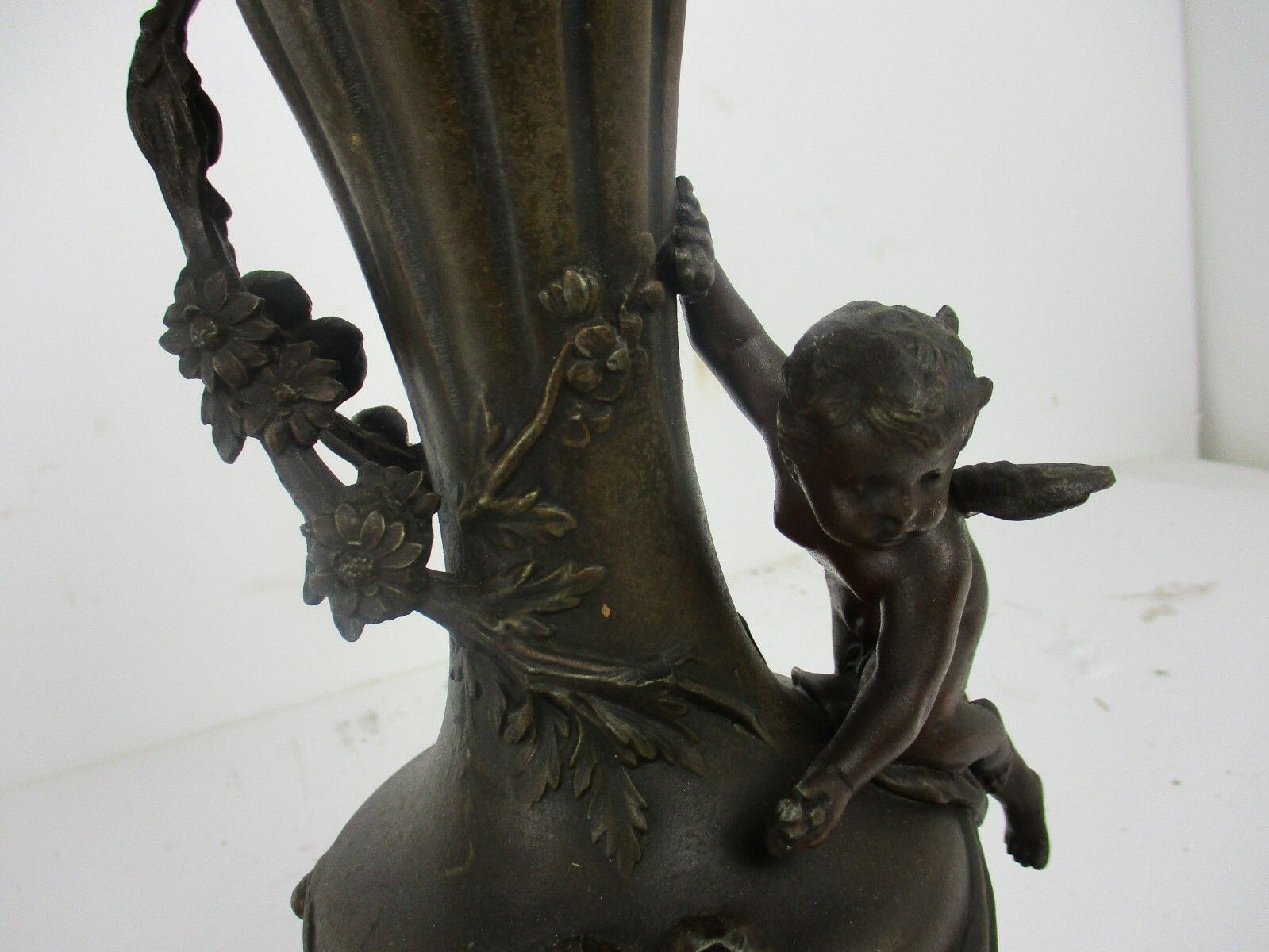 3 Piece Garniture Mantle Set Clock Vases L & F Moreau French  Cherubs Girl Wow photo 1187.0
