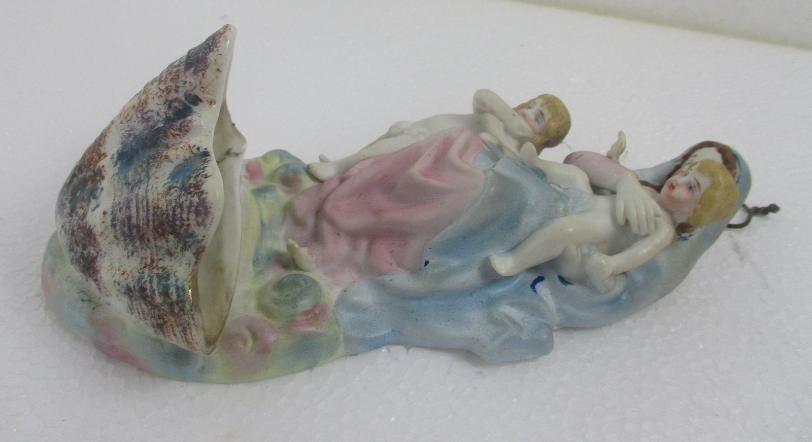 Porcelain Bisque Holy Water Font Vessel Virgin Mary And Infant Jesus  John The B photo for sale