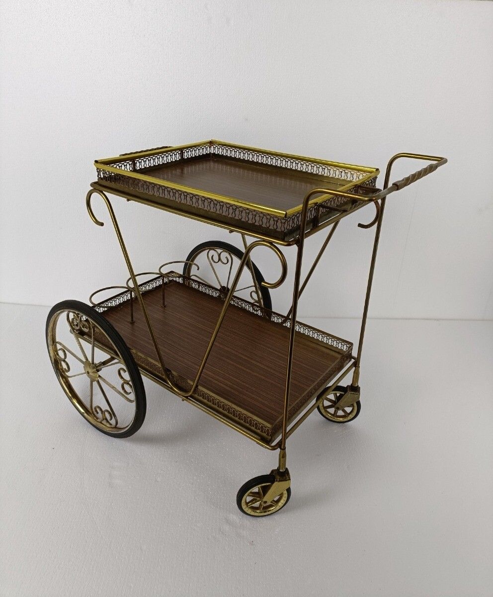 Mid Century Modern Brass Bar Trolley Cart Serving Tray Small  Svenskt Style Wow photo vintage