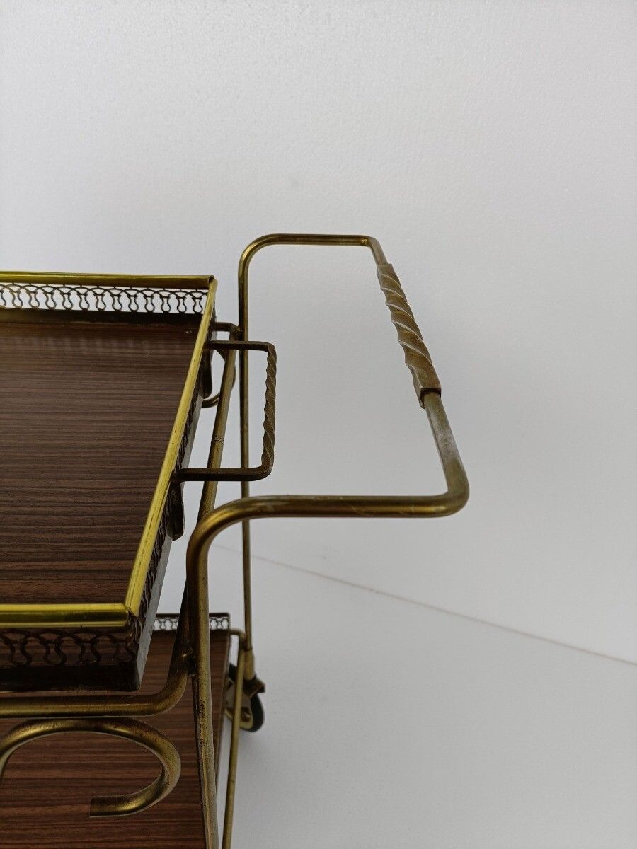 photo for sale Mid Century Modern Brass Bar Trolley Cart Serving Tray Small  Svenskt Style Wow