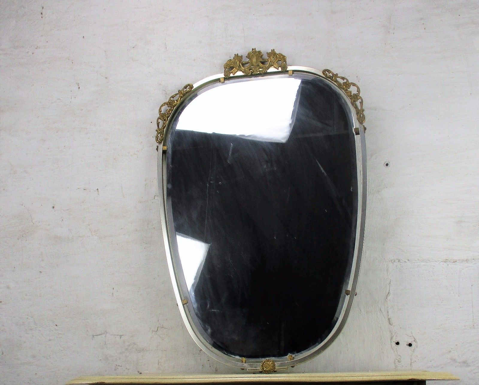 Wall Hanging Mirror Ornate Brass French Hollywood Regency Beveled Glass Vanity photo for sale