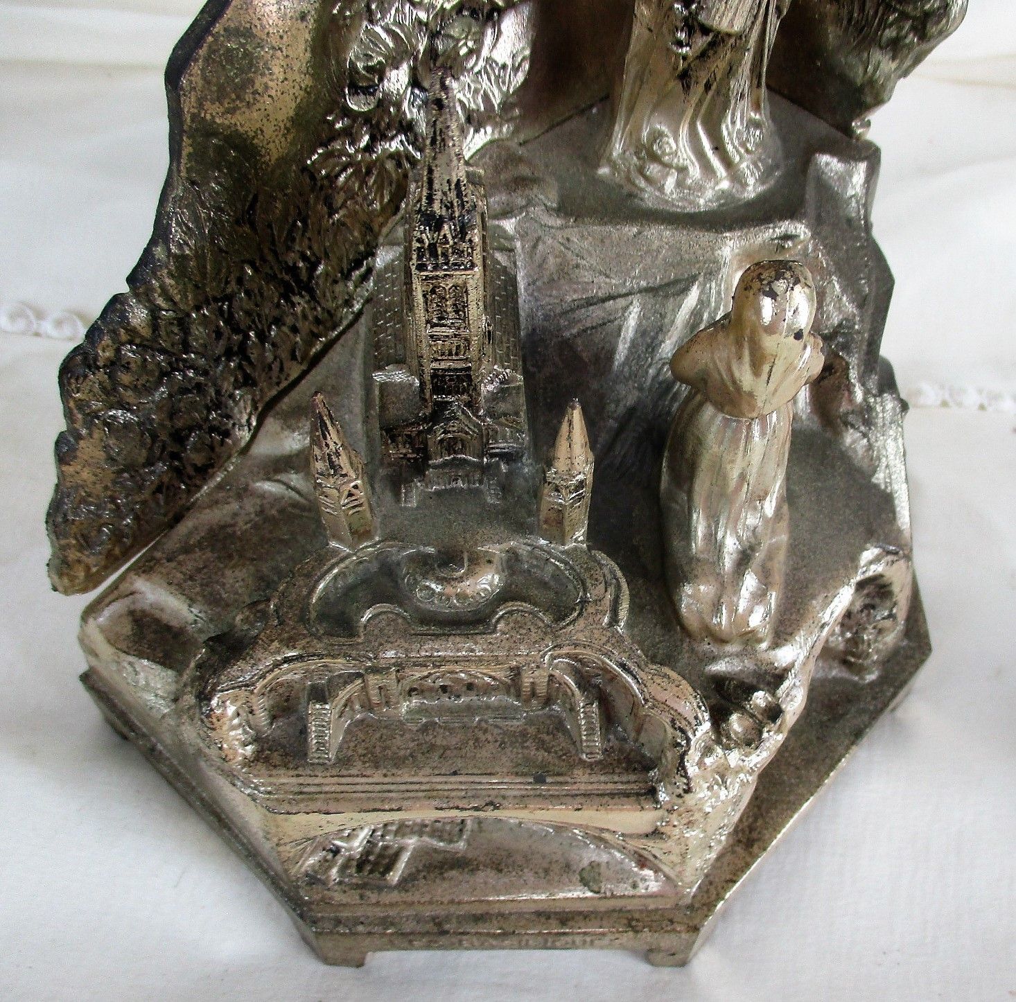 Large Working Lourdes Music Box Virgin Mary St Bernadette French France Spelter photo Art