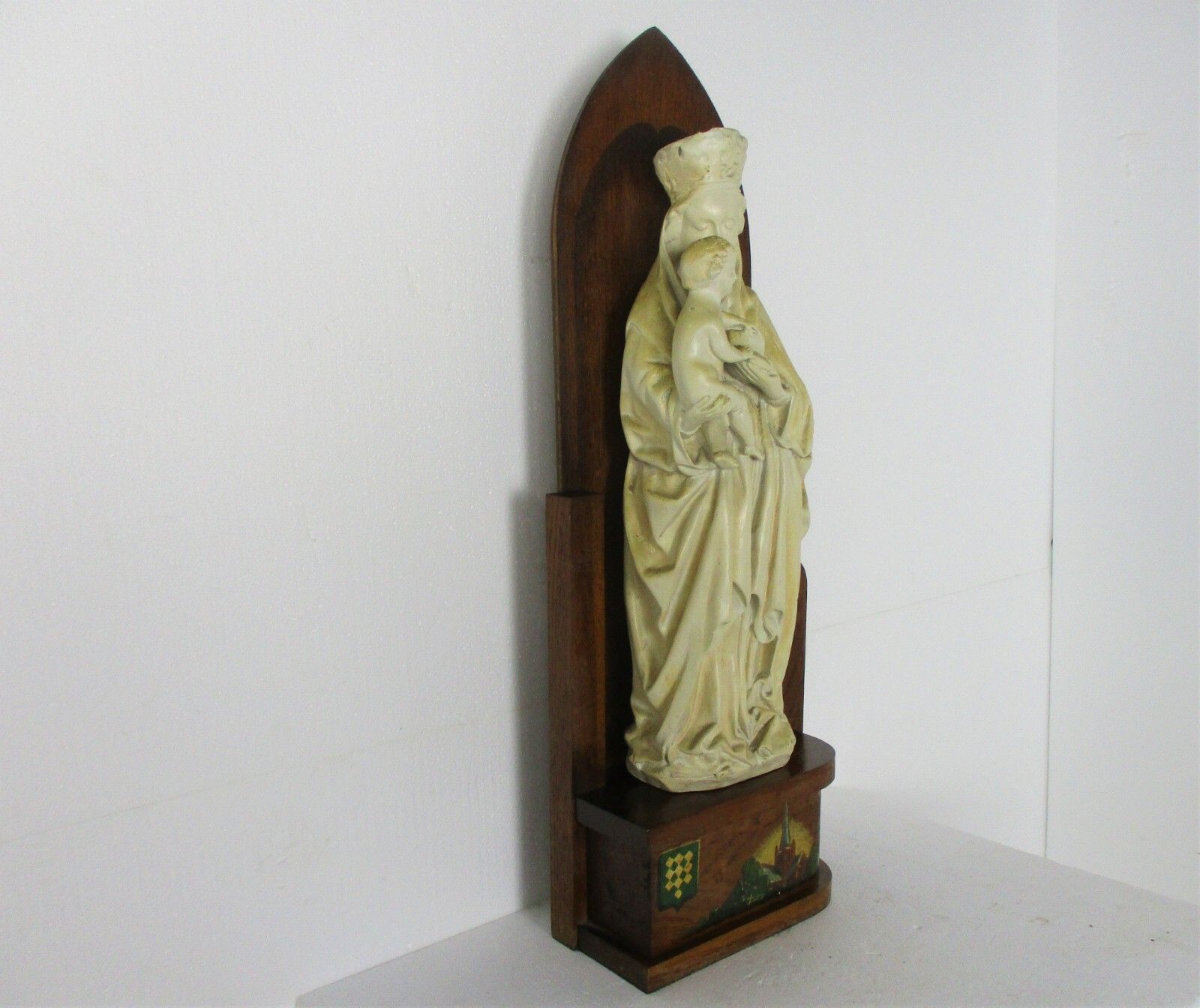 Hand Painted Chapel Niche Madonna Virgin Mary Infant Child Statue Plaster Lovely photo vinterior