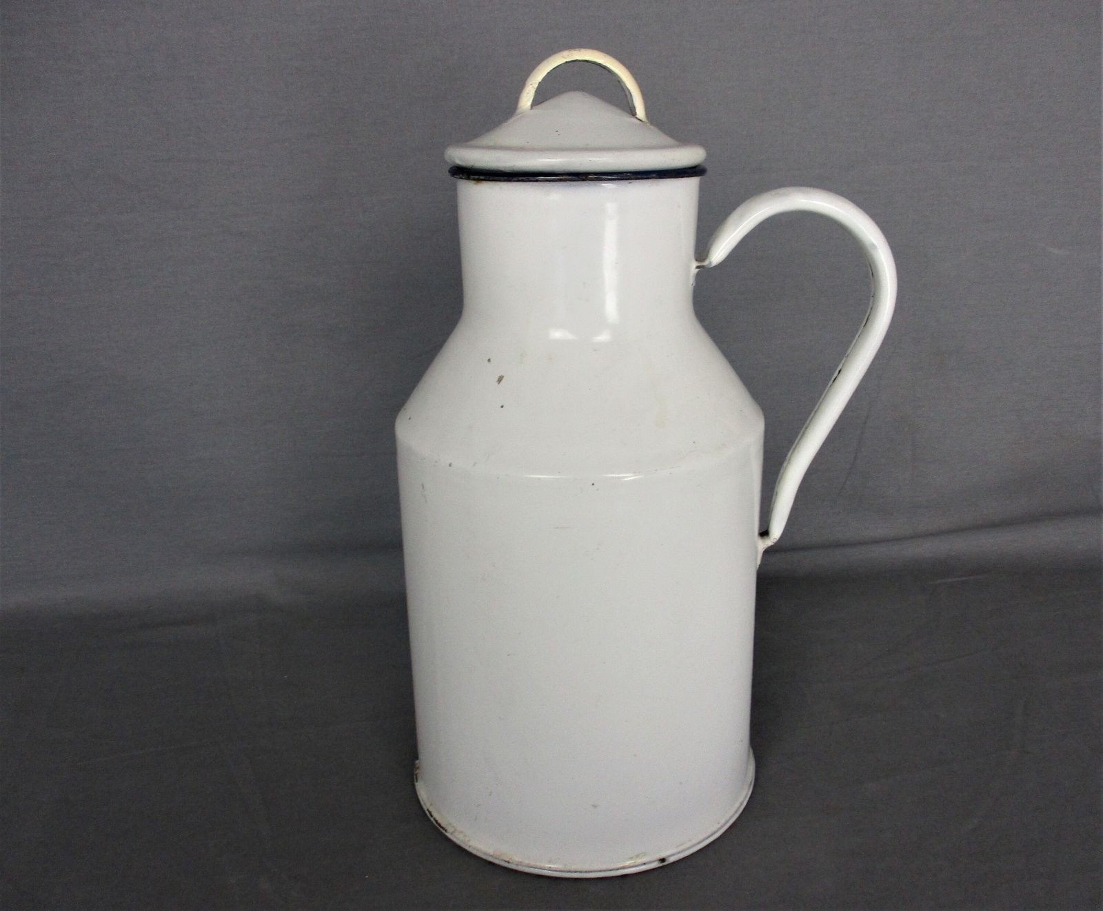 Antique Vintage Milk Jar Jug  Lidded Enamel Enameled Handle Barn Country House A