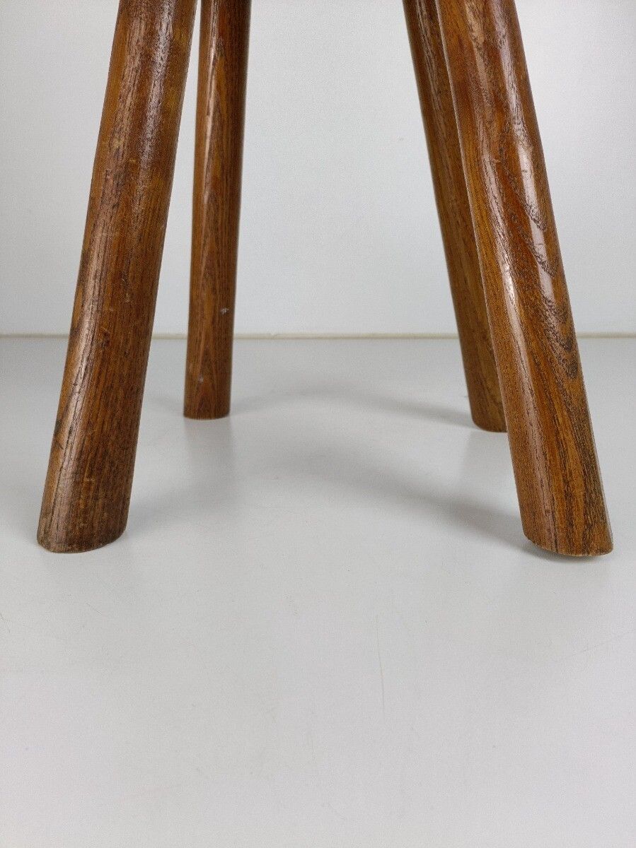 Vintage Hand Carved Wood Fabric Tripod Milking Stool Pedestal Table Pedestal Bar photo 160.0