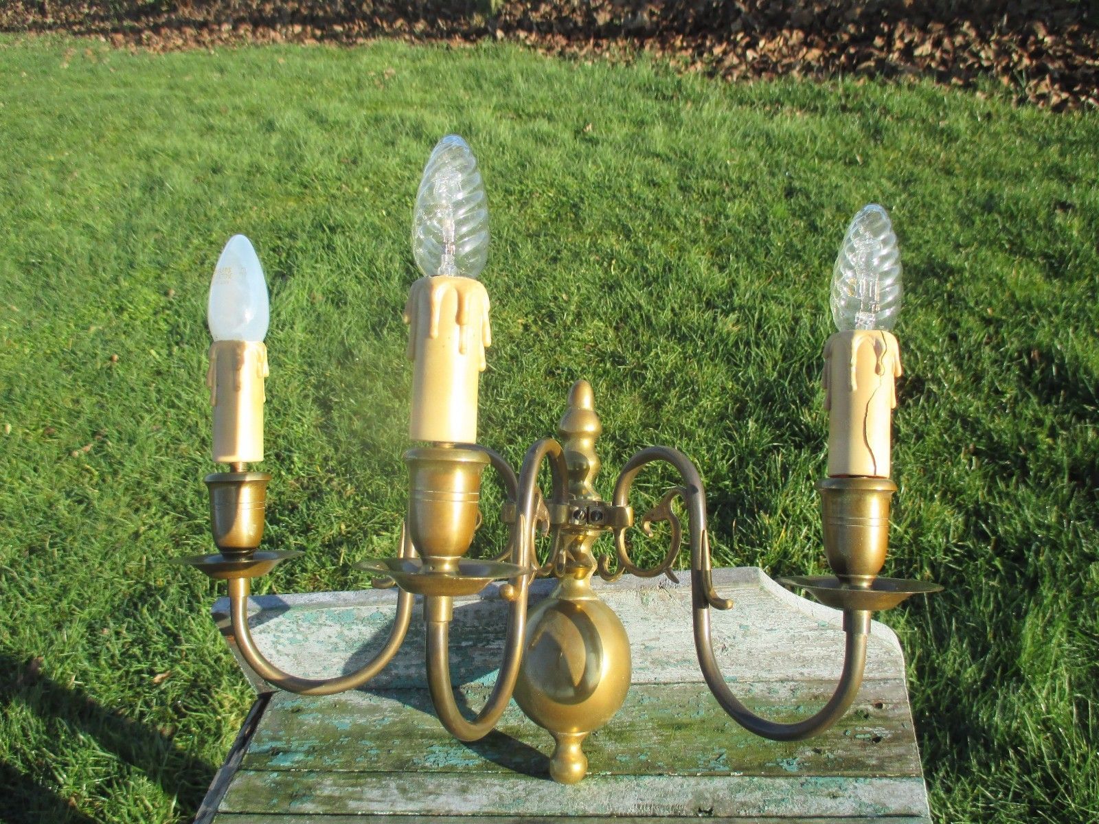 Vintage Beautiful Flemish Brass Three Arm Wall Sconces Sleeves photo Lighting