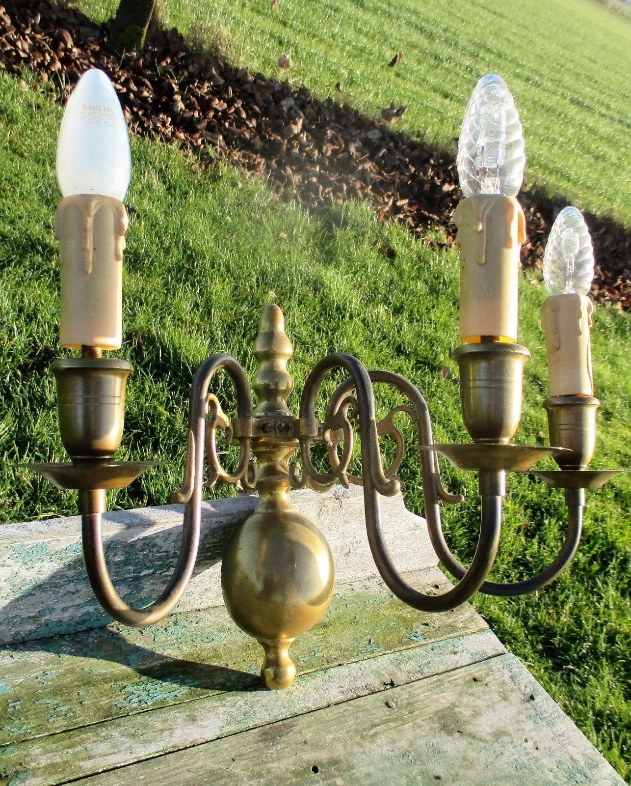 Vintage Beautiful Flemish Brass Three Arm Wall Sconces Sleeves photo 61.0