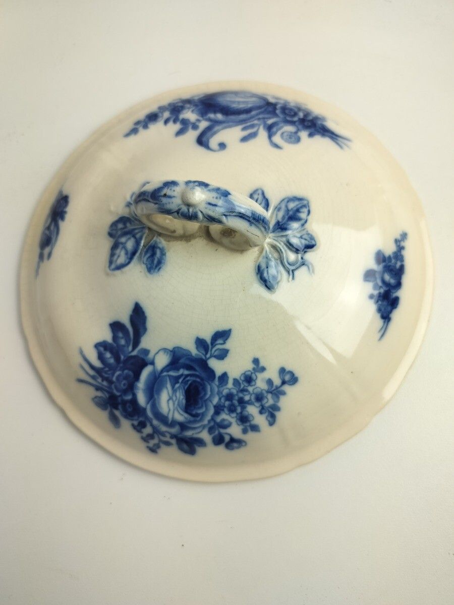 Art Nouveau Antique  Boch Mettlach Blue Rose Germany  Serving Bowl Dish  Soup Tu photo Home Decor