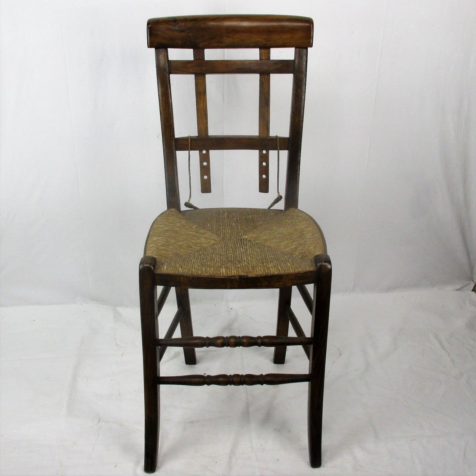 Antique Wooden Chair Rush Seating Adjustable Back Extremely Rare Funky photo Furniture