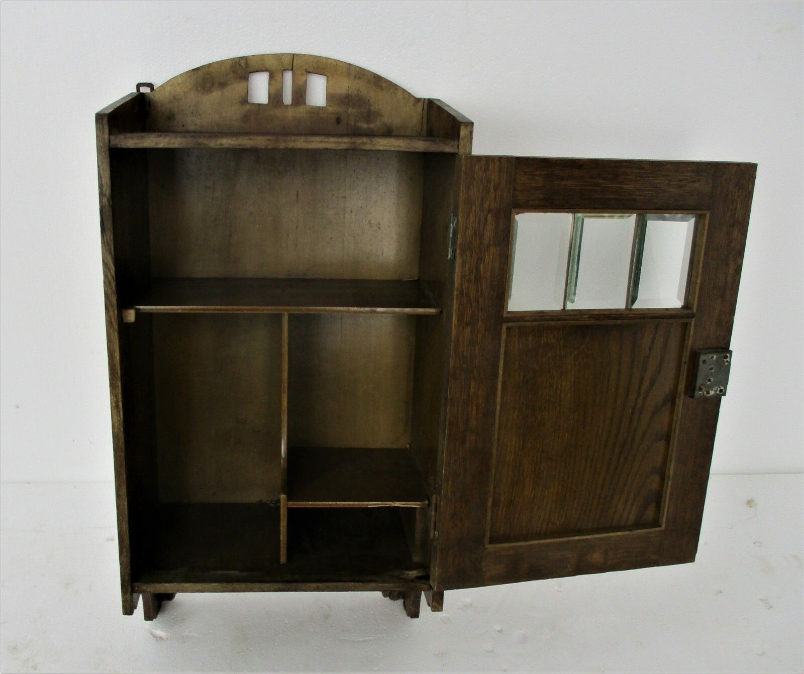 Vintage Kitchen Apothecary Bathroom Cabinet Hand Carved Wood Leaded Glass Door photo 315.0
