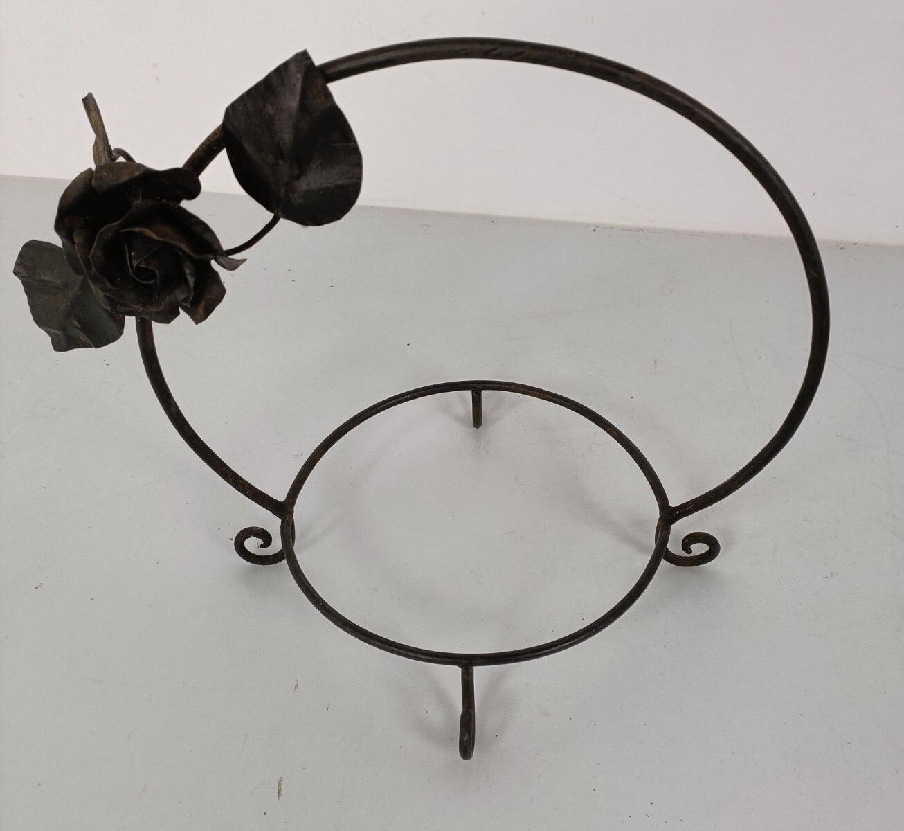 Art Nouveau  Wrought Iron Basket Amethist Art Glass Bowl  Roses Era Van Boeckel photo buy