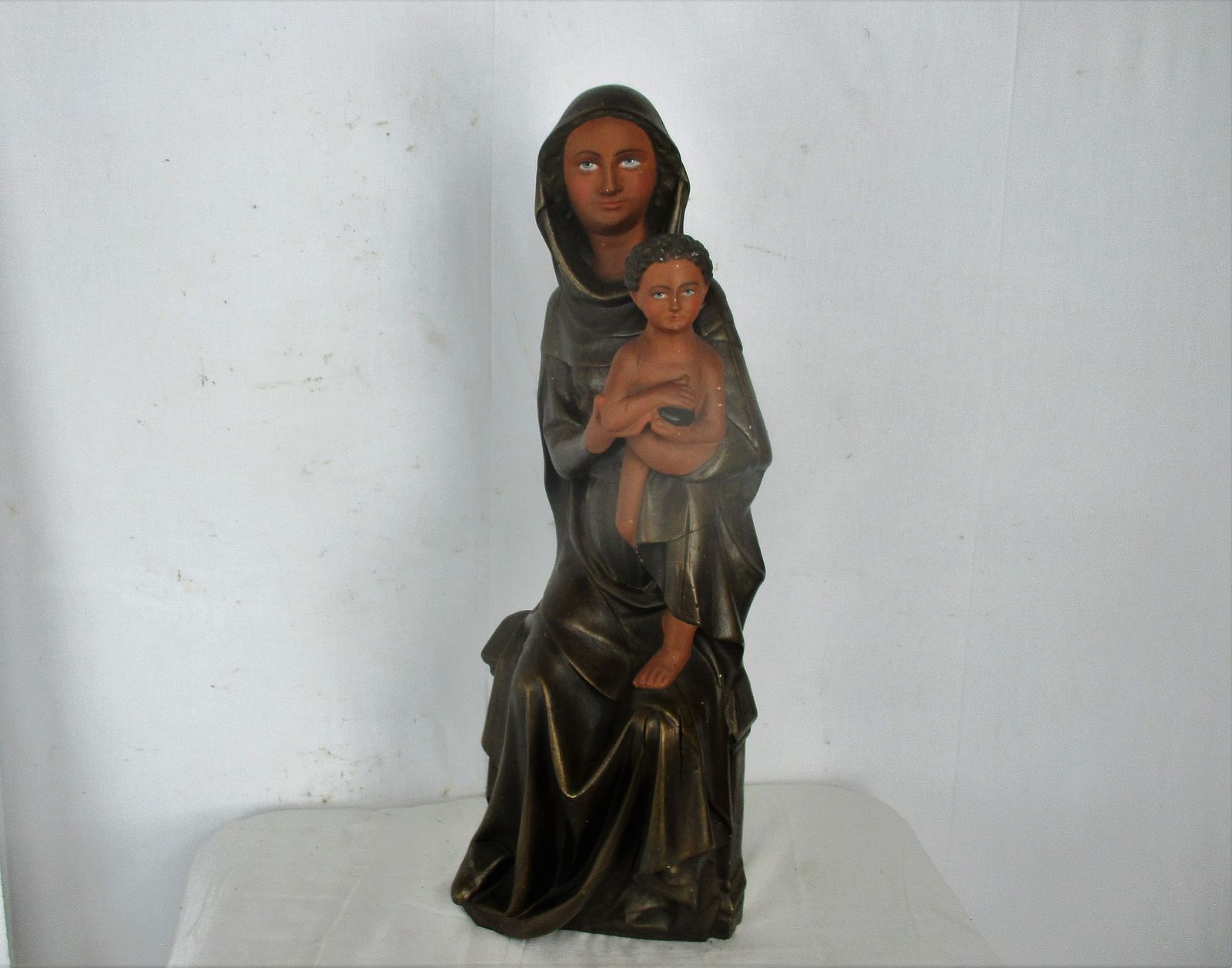 Statue Virgin Mary Our Lady Madonna Statue Infant Child Polychrome Plaster 70s 2 photo furniture