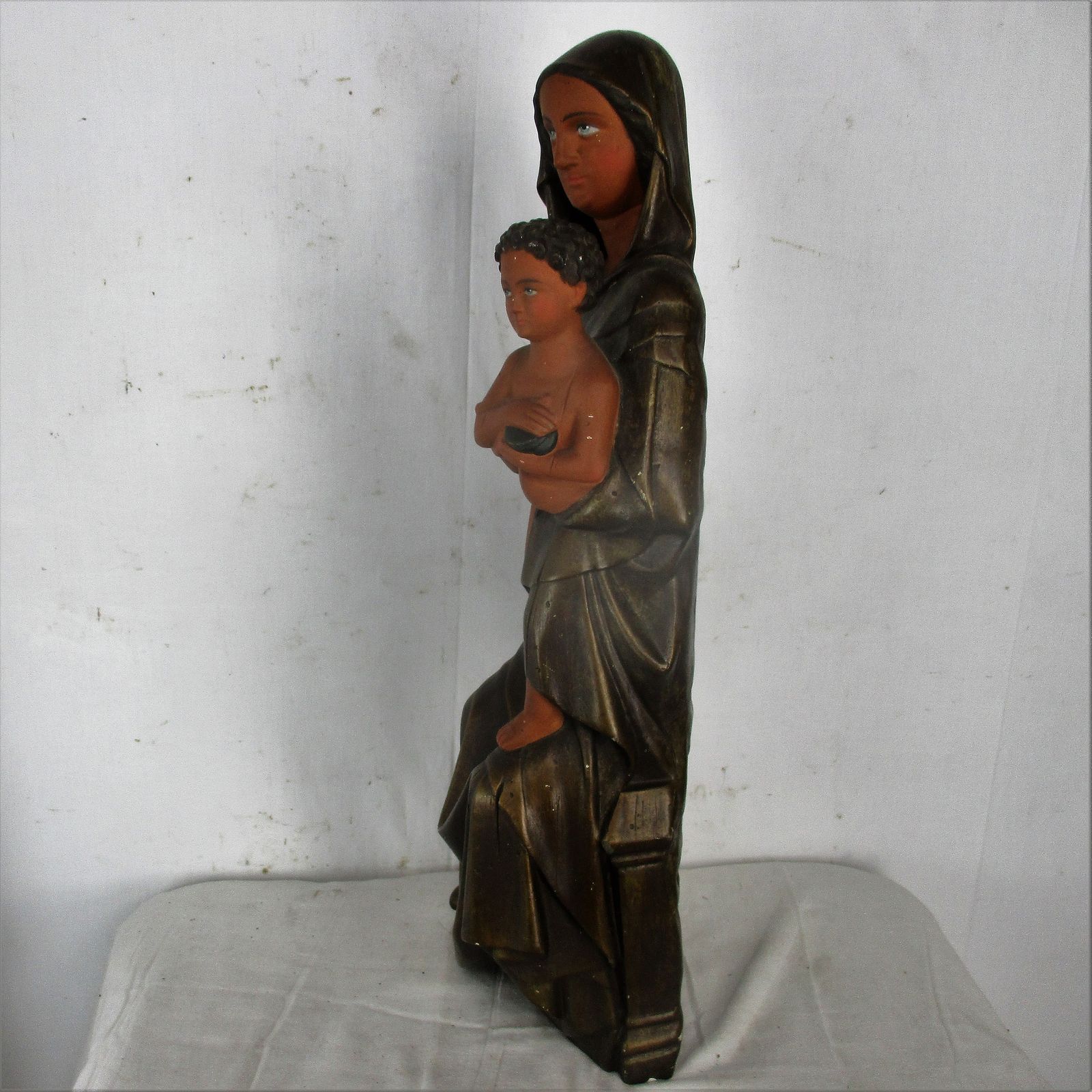 Statue Virgin Mary Our Lady Madonna Statue Infant Child Polychrome Plaster 70s 2 photo 198.0