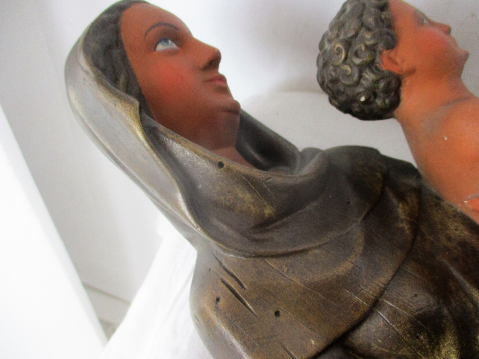 Statue Virgin Mary Our Lady Madonna Statue Infant Child Polychrome Plaster 70s 2 photo vintage