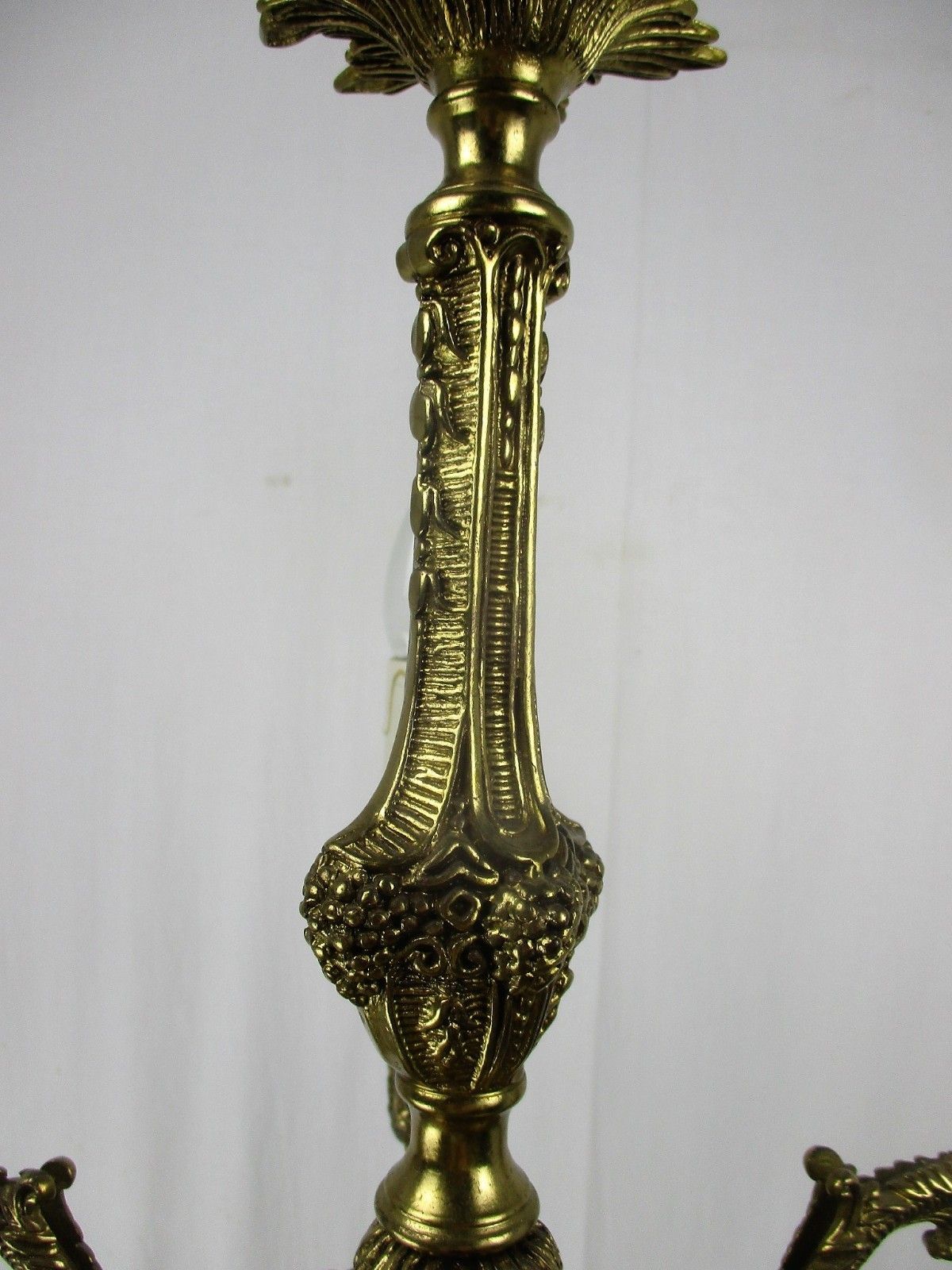 French Hollywood Regency Embossed Brass Chandelier Ornate 6 Lights Grapes Lovely photo buy