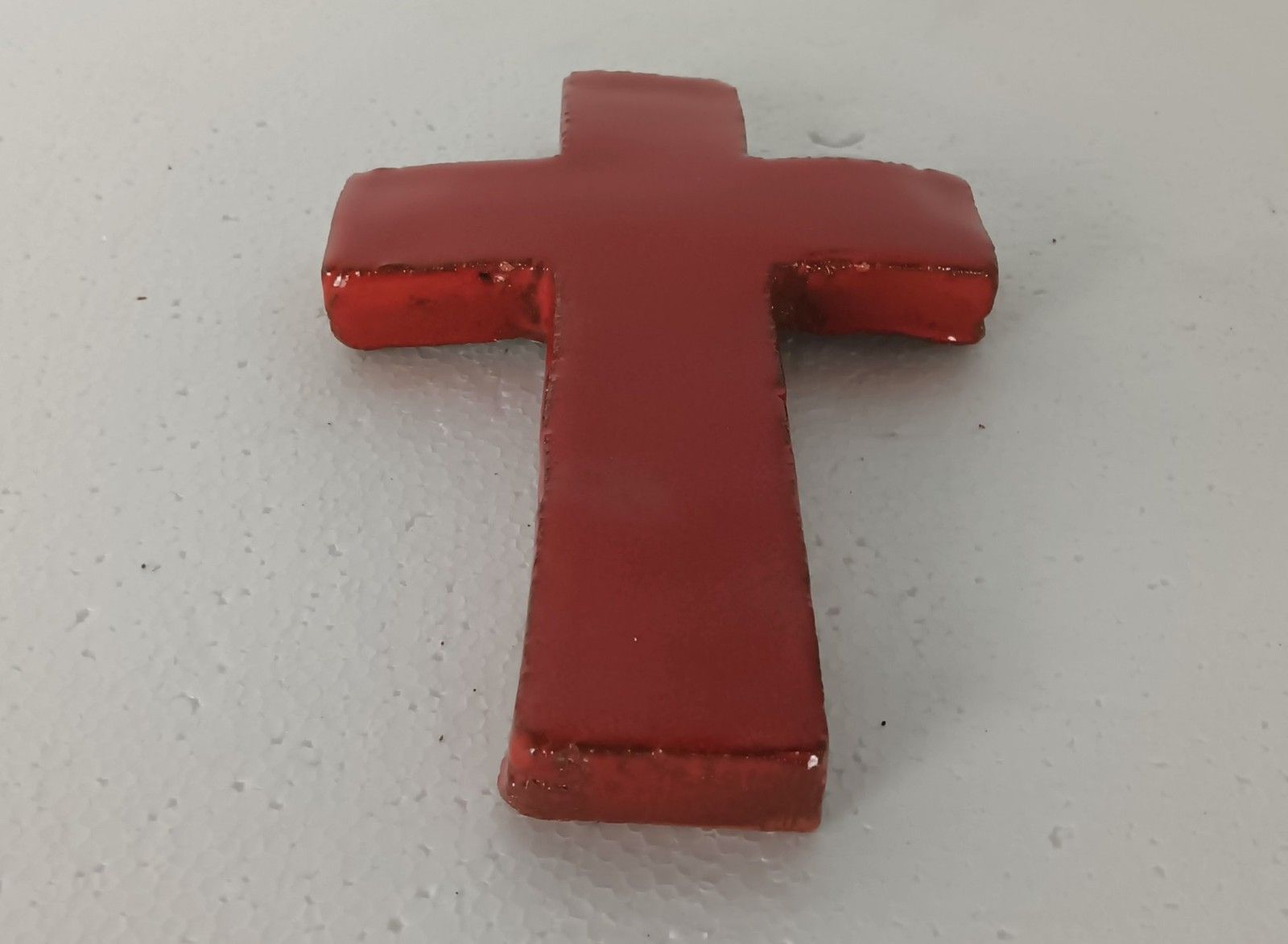 Vintage Ceramic Hand Made Hanging Crucifix Cross Wall Hanging Glazed Red photo furniture
