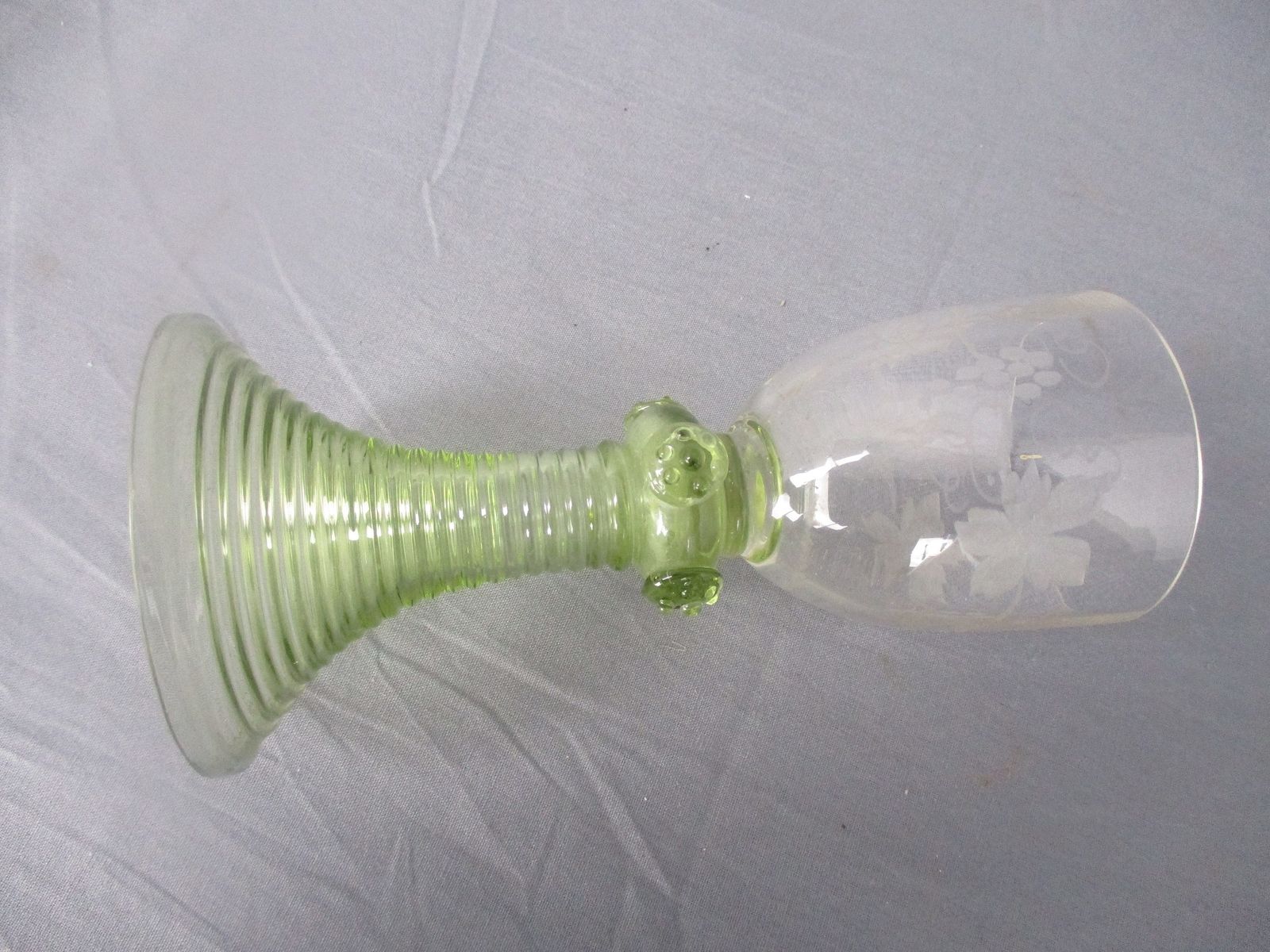Antique 19th Century Roemer Goblet Wine Glass Bohemian Green Base Color Fritz He photo vinterior