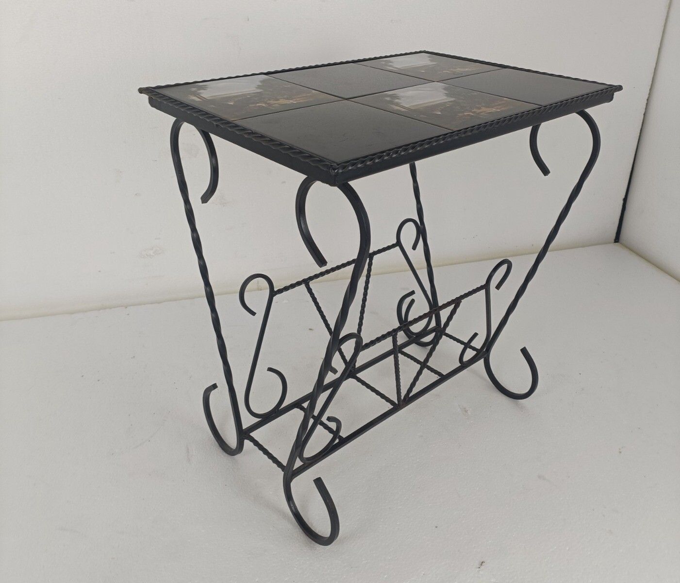 Vintage Mid Century Modern Magazine Newspaper Basket Rack Side Table Ceramic Til photo vinterior