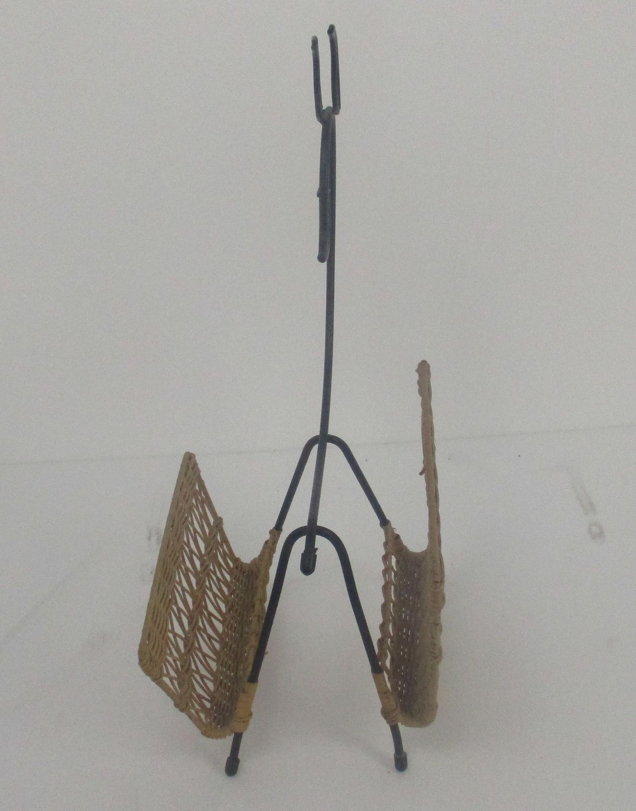 Mid Century Modern Rattan Magazine Newspaper Basket Rack Box Funky With Deer photo vinterior